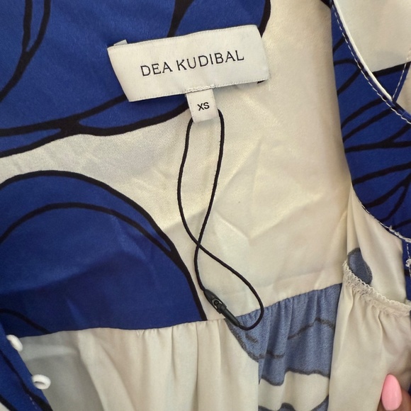 Dea Kudibal Alondradea Blue White Black Silk Satin Women's Fitted Midi Dress - Picture 10 of 17